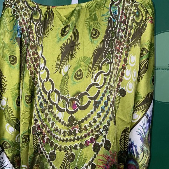 GOLD COAST Mumu House Dress OS One Size Beach Cover-Up Beaded PEACOCK print -NWT - Picture 9 of 12